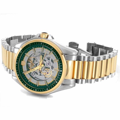 Pre-owned Roamer 220984 48 75 20 Rockshell Mark Iii Skeleton Wristwatch In Silver/gold/green