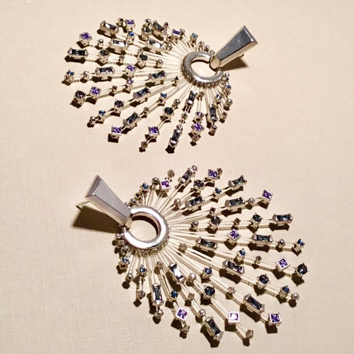 Pre-owned Kendra Scott Fabia Rhodium Plated Earrings In Lilac Mix In Ks Box In White