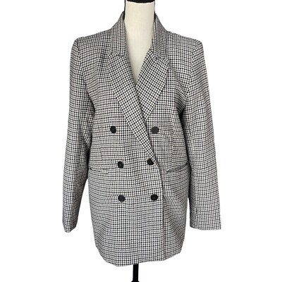 Joie Large Double Breasted Blazer Jacket Houndstooth Button-Up Pockets Lined