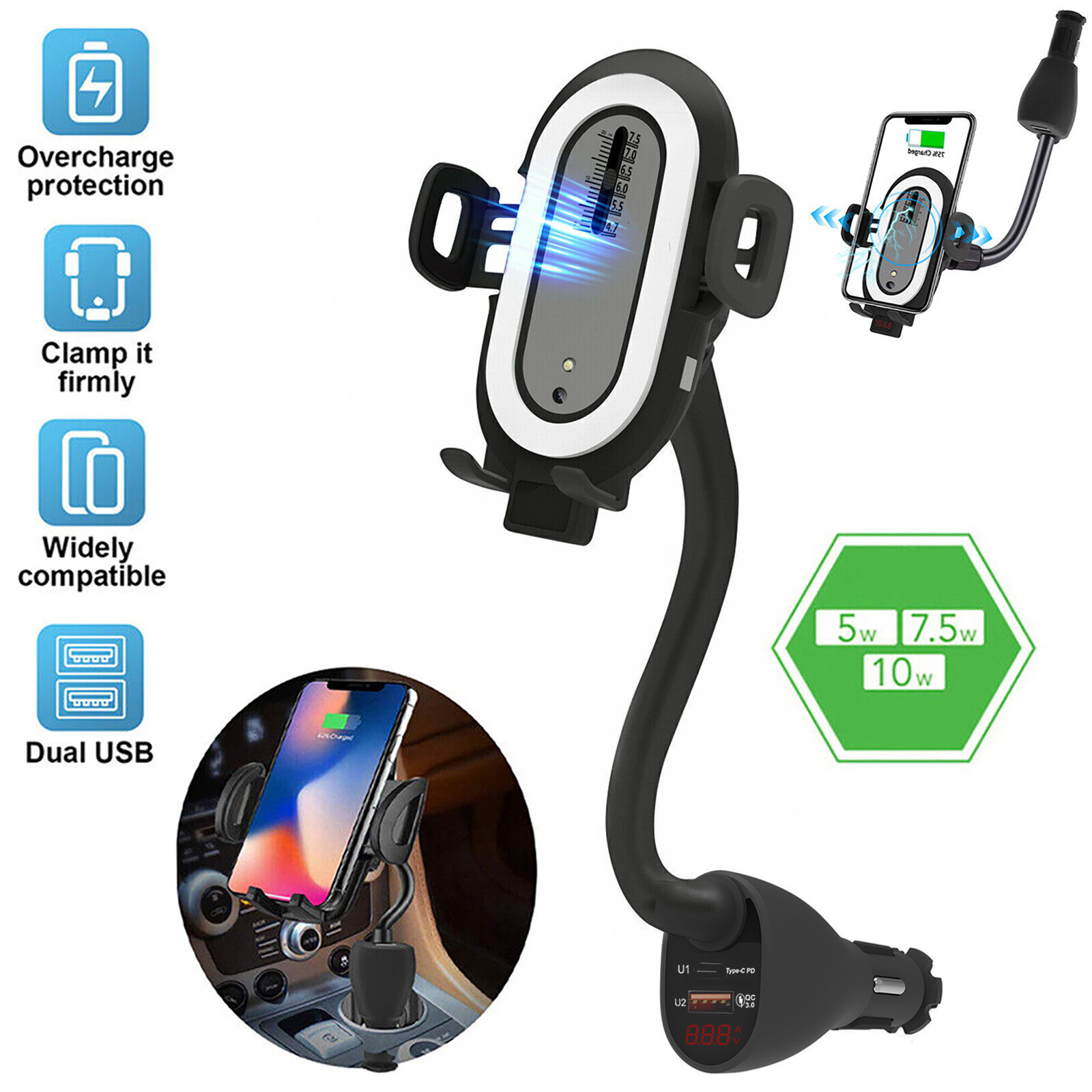 Dual Usb Wireless Charger Phone Mount Holder Universal