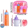 Beem Jun Baby Doll Bottles Accessories Set for Toddlers, 2 Milk and 2 Juice Bottles and 2 Toy Pacifier (Pink)