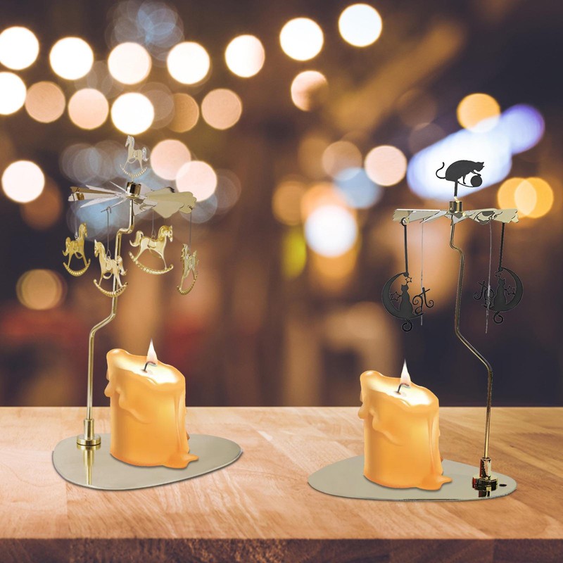 Candle Carousel Metal Spinning Candle Holder with Tray Rotating Candlestick Set