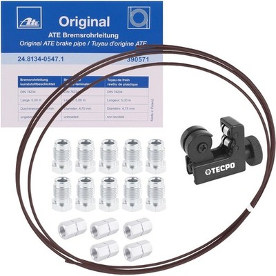 ATE 5m BREMSLEITUNG Ø 4,75mm 5 VERBINDER + 10 VERSCHRAUBUNG + ROHRSCHNEIDER