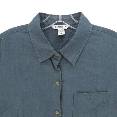 ATHLETA Blue/Gray Retreat Linen Top Button Up Shirt Relaxed 2025 Season MEDIUM