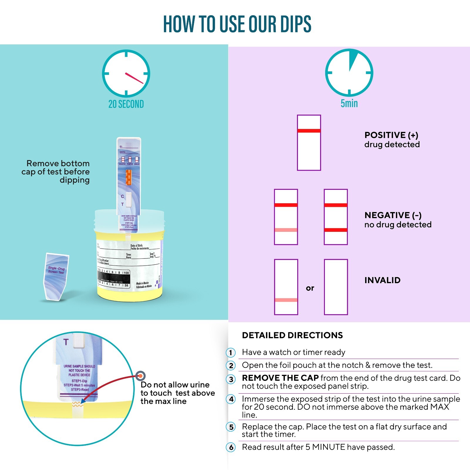 10 pack of Opiates OPI Drug Test Dip Device