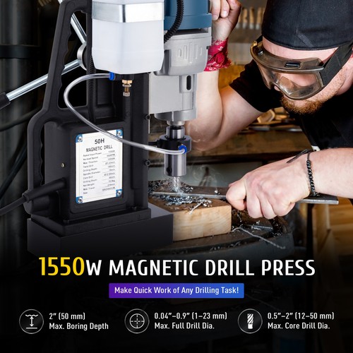 Magnetic Drill 1550W 3500lbf/15500N 6 Bits Set Portable Mag Drill Press 500RPM