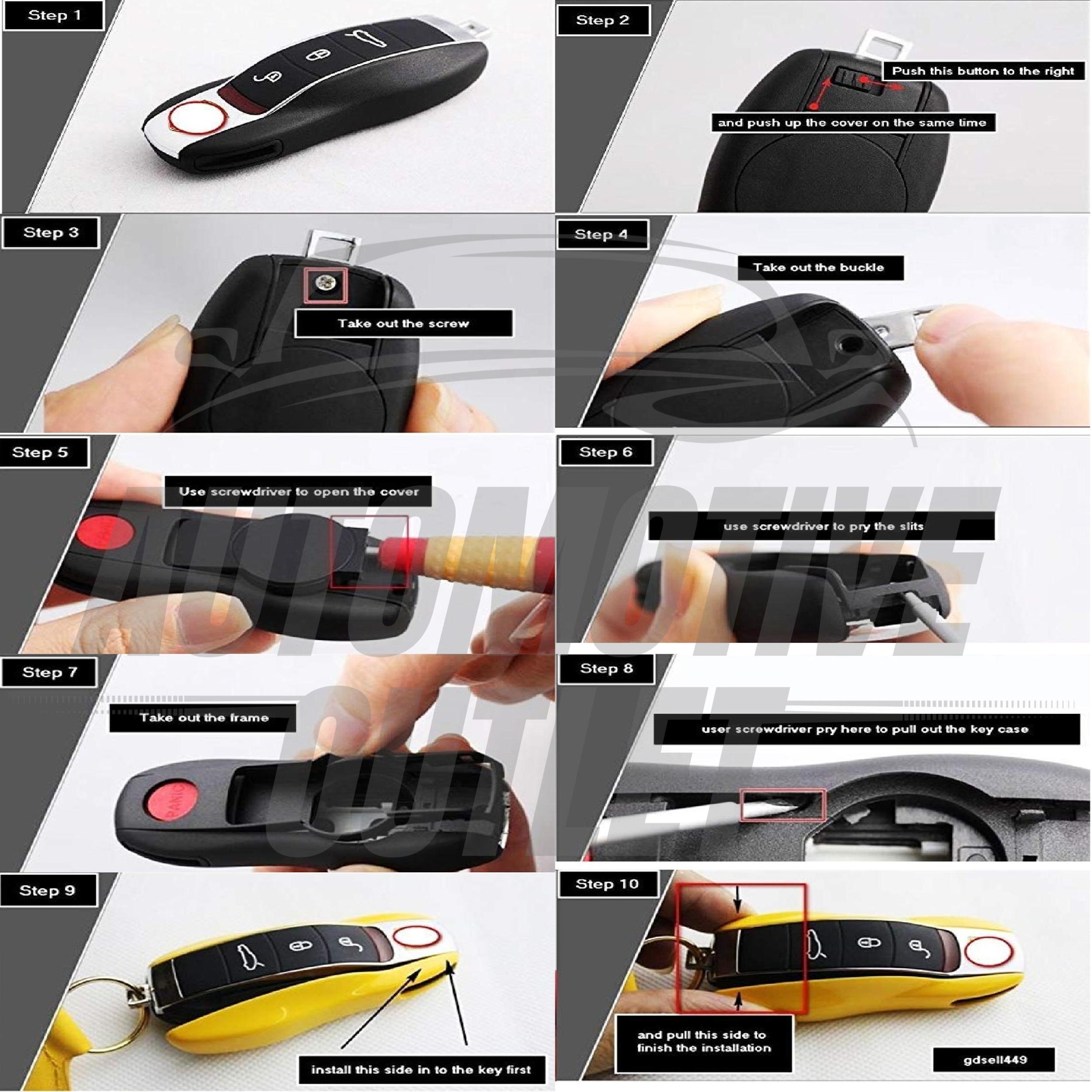 REMOTE FOB KEY COVER HOUSING SIDE CASE REPLACEMENT FOR PORSCHE, METALLIC BLACK 5