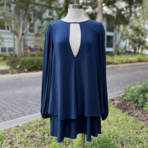 Free People Blue Beck Dress Size S 4 6 Mini Swing Tiered Boho Designer Mini