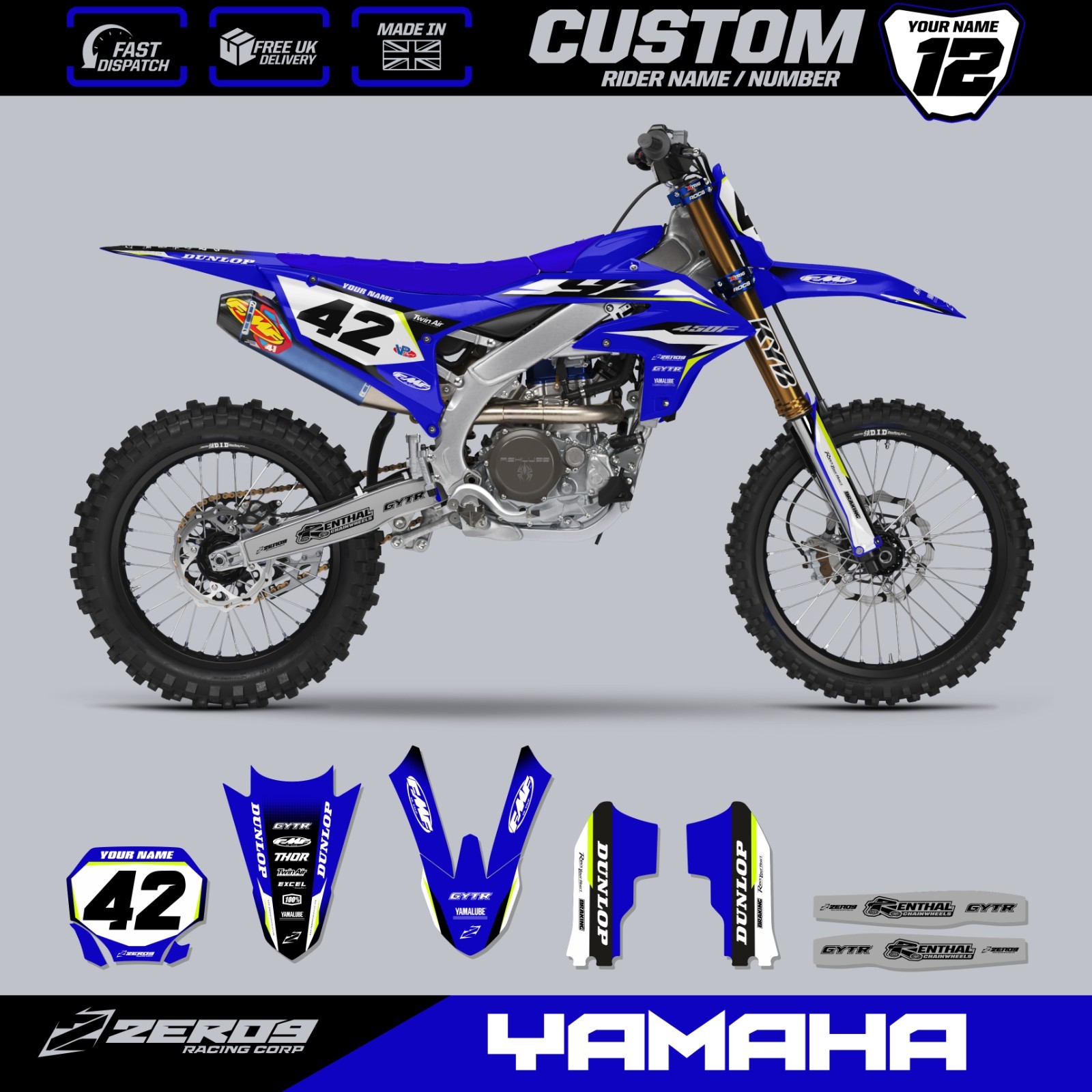 YAMAHA MOTOCROSS GRAPHICS CUSTOM MX GRAPHICS DECALS KIT YZ YZF HAZE BLUE
