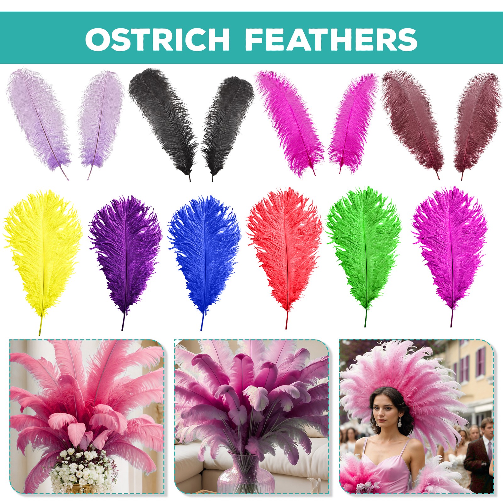 Grandes Plumes D'Autruche Pour Décoration De Costume De Mariage 35-40cm 50-60cm