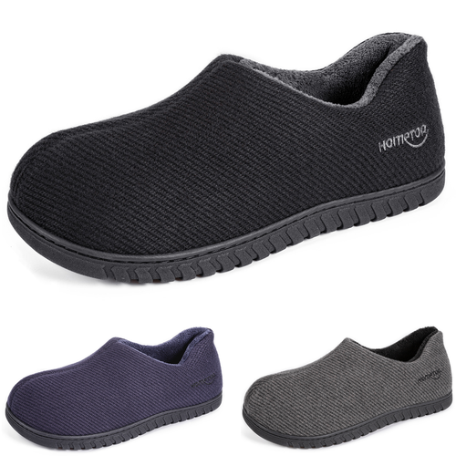 Mens Warm Faux Wool Moc Style Scuff Slip On House Shoes Memory Foam Slippers