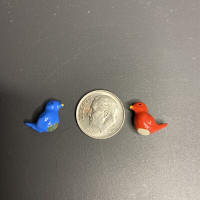 Miniature Pair of Red & Blue Birds for Dollhouse Fairy Garden Christmas Village