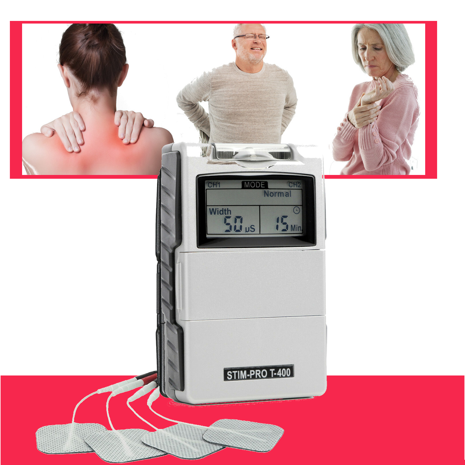 2-Kanal Reizstrom TENS-Gerät Digital 12 TENS Programme Schmerztherapie zu Hause