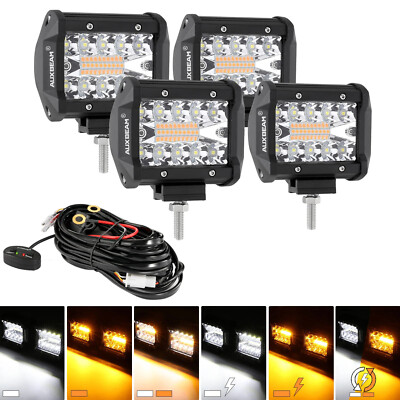 AUXBEAM 4" LED Work Light Bar Spot Cube Pods White Amber Strobe Fog Driving Lamp