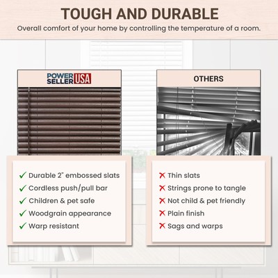 Window Blind 2" Slats Mini Blinds Vinyl Embossed Woodgrain Mahogany Woodtone