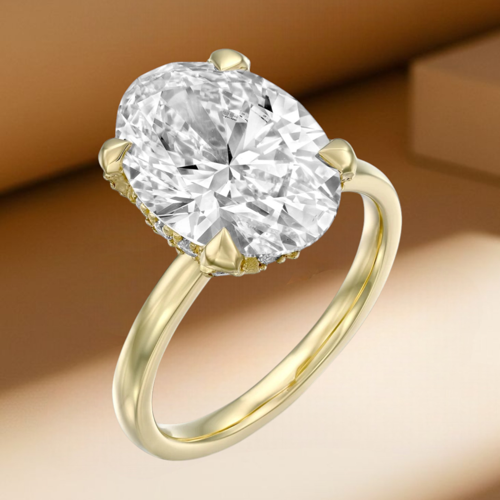 Diamond Engagement Ring IGI Certified Lab Grown 6.25 Ct 18K Yellow Gold Oval Cut
