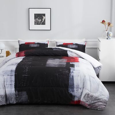 Red Comforter Set Queen Red and Black Comforter Set-3 Pieces 1 Red Comforter ...