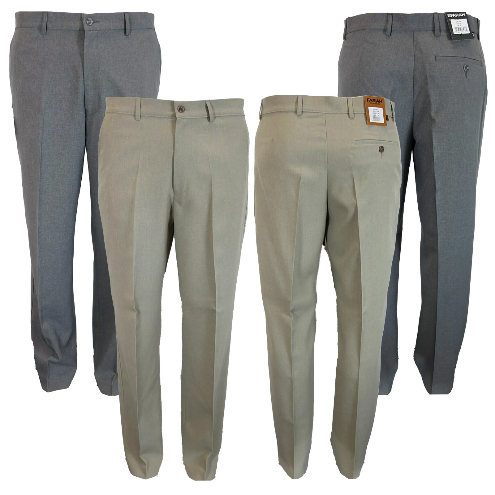Farah Mens Formal Trousers Casual Work Pants Flat Front