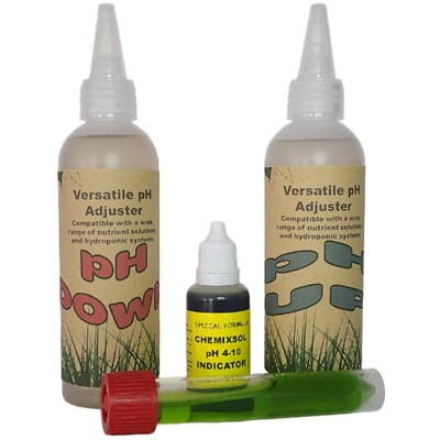 Hydroponics pH Control Kit with pH Up and pH Down Solutions & pH Indicator