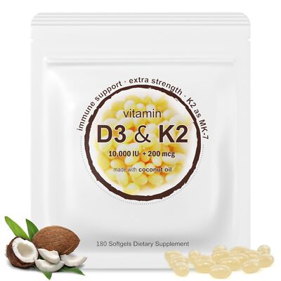 LETSCOL 2-in-1 Vitamin D3 K2 Supplement Softgel Vitamin D3 10000 IU and Vitam...
