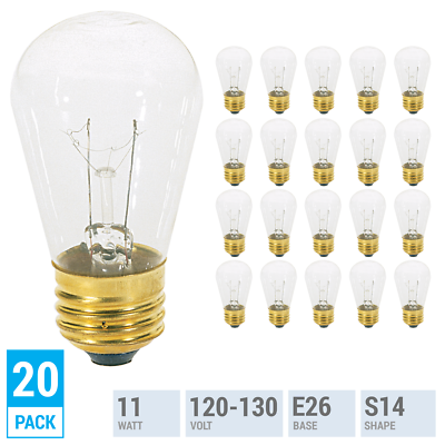 (20 Pack) 11S14/CL CLEAR Patio/String Sign Bulb 11 Watt S14 Medium E26 Base