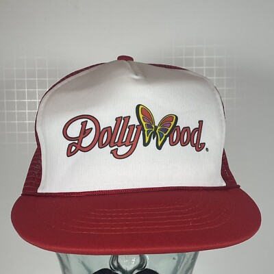 Dollywood Trucker Hat Vintage 90s Butterfly Logo Red Mesh Snap Back Cap
