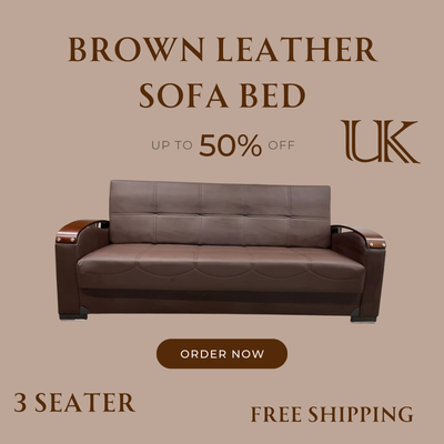 New brown leather 3 seater sofa bed high quality for sale cash on