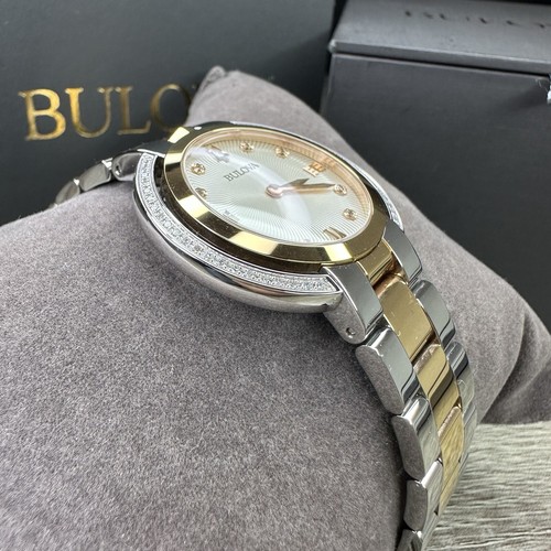 Pre-owned Bulova New✅50 Diamonds✅  Rubaiyat Silver Rose Gold Steel Watch 35mm 98r247 $995
