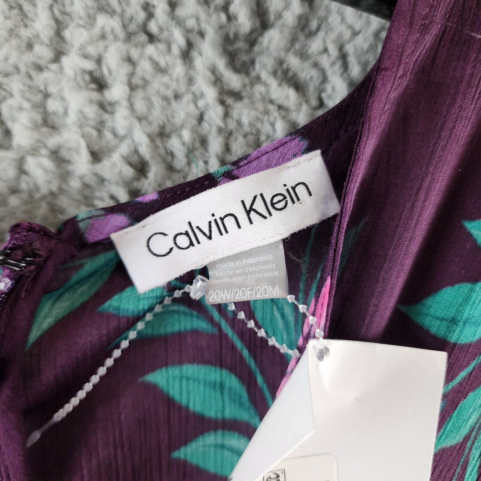 Calvin Klein Plus Size Floral Wrap Dress Women's 20W Eggplant Multi Back Zip - Picture 5 of 12