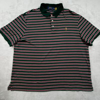Polo Ralph Lauren XL Green Red White Horizontal Stripe Polo