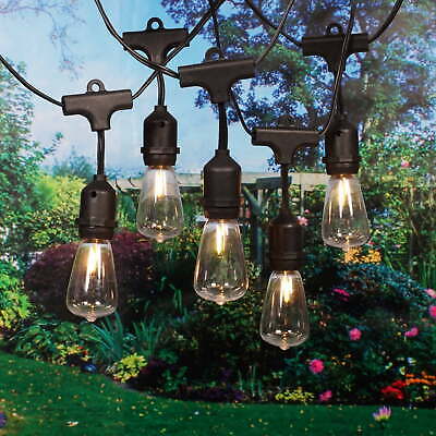 15 Counts Shatterproof Edison Bulb Outdoor String Lights with Black Wire String