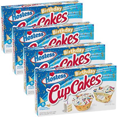 Hostess  Birthday Cupcakes Bulk Value Pack | 13.1 Oz Box of 8 | Pack of 4 (32