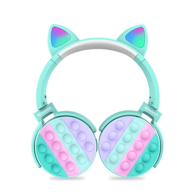 Fidget Bluetooth Pop Bubble Headphone Toy for Kids  Adults - Cyan Cat