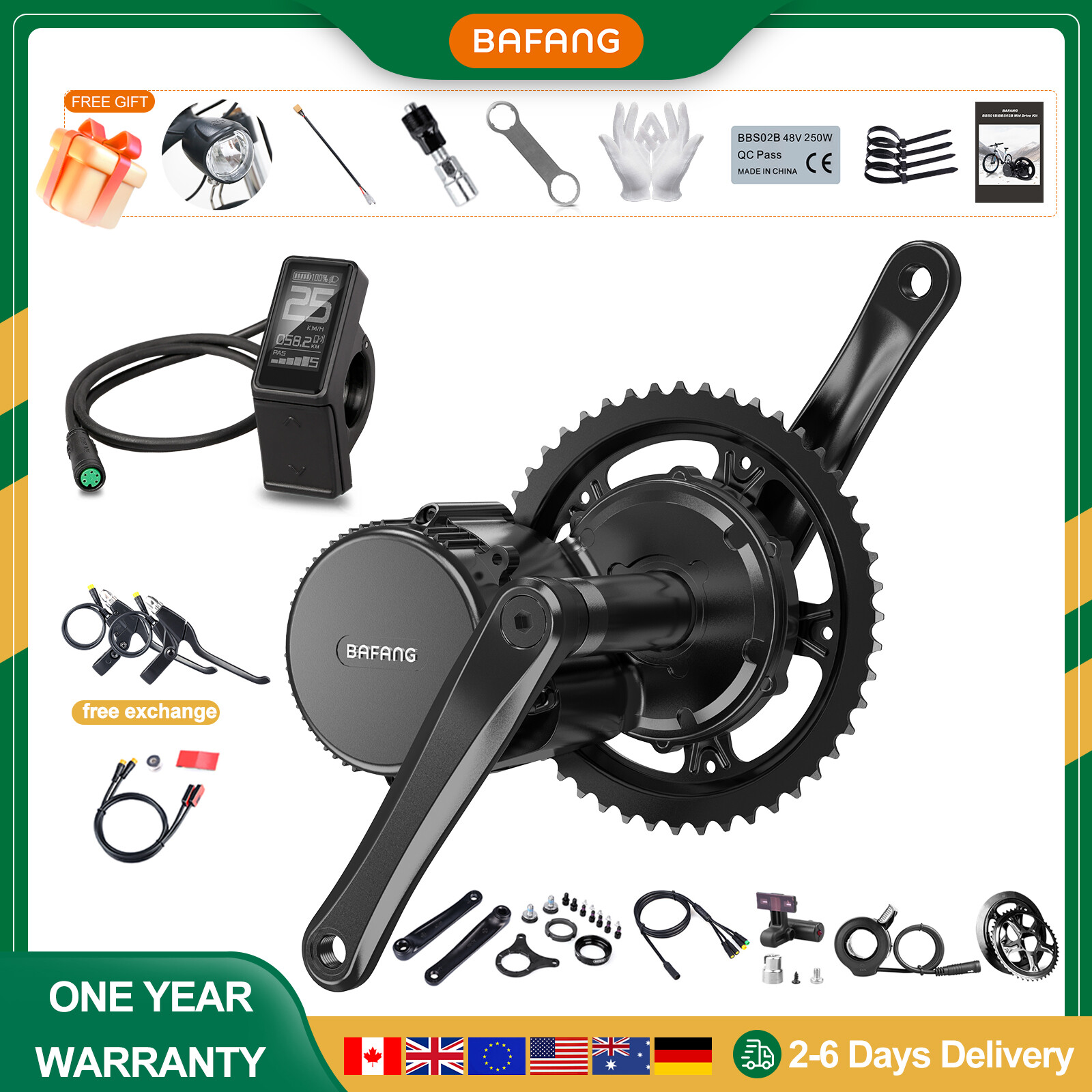 Electric Bike BAFANG 48V 750W BBS02B Mid Drive Motor Conversion Kit 20Ah Battery