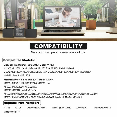 LOT A1713 A1708 Battery for MacBook Pro 13 inch Late 2016 Mid 2017 EMC 2978 3164