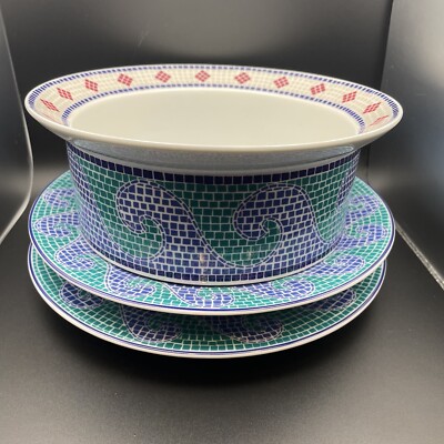 3 pc Dansk Mosaic Waves: 1 Salad Plate: 1 Soup Plate: 1 Veggie Bowl Portugal EUC