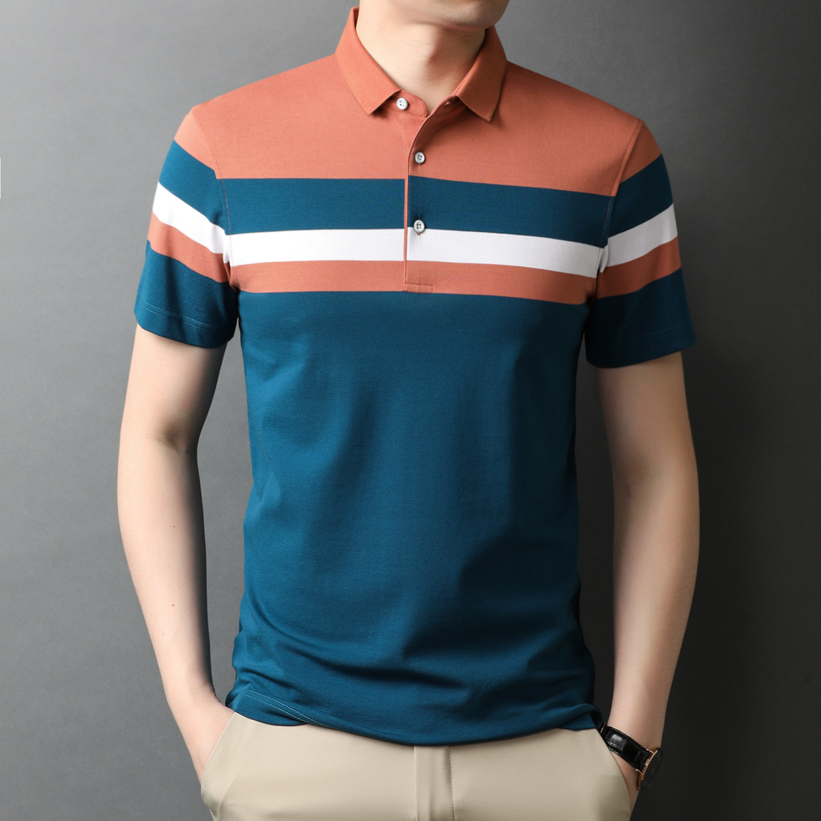 【BAON】[unisex] Hillen Stripe Collar Short Sleeve Tee $_10.JPG?set_id=880000500F