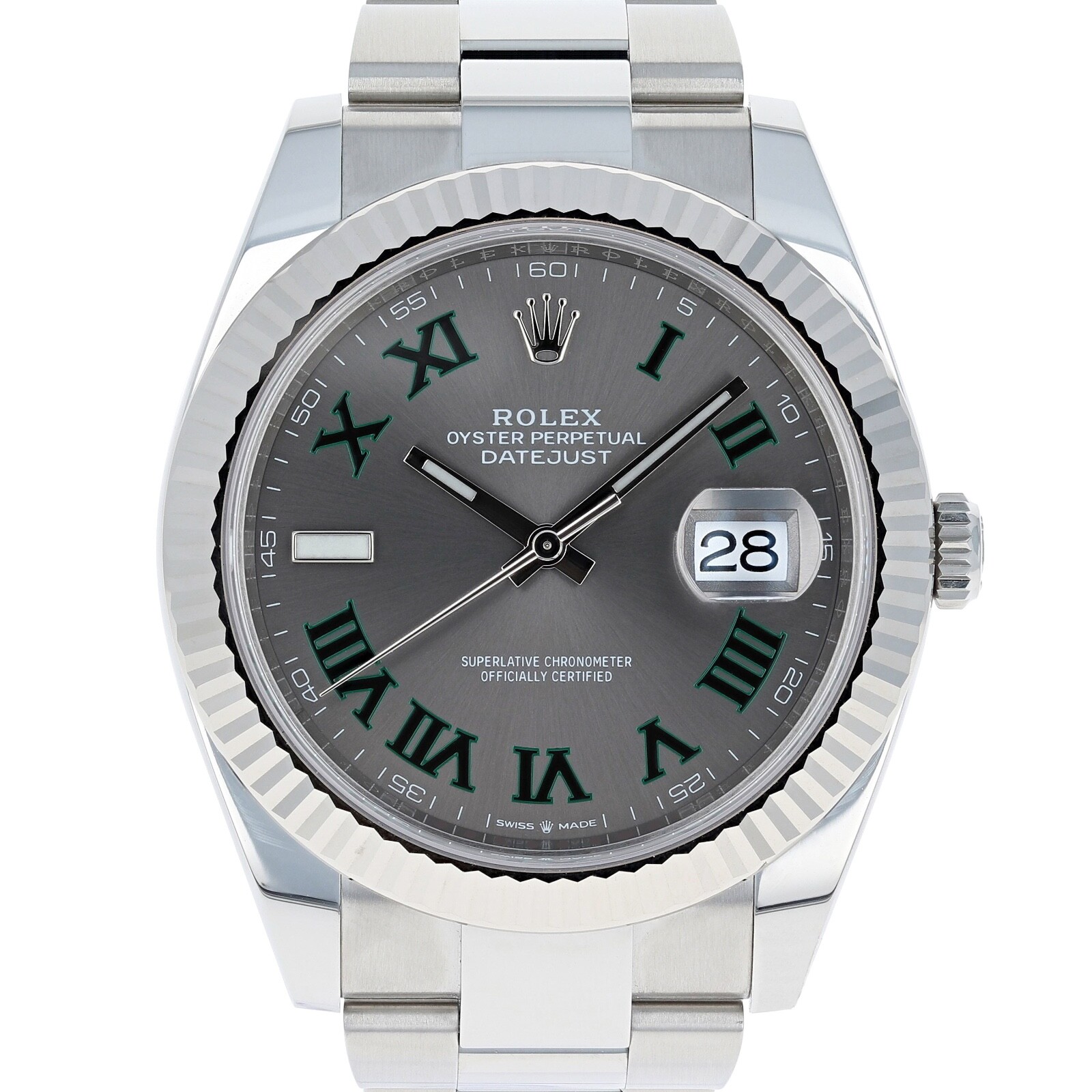 Pre-owned Rolex Datejust 41 Mm 126334 Wimbledon Unworn 2024 Slate Roman Oyster