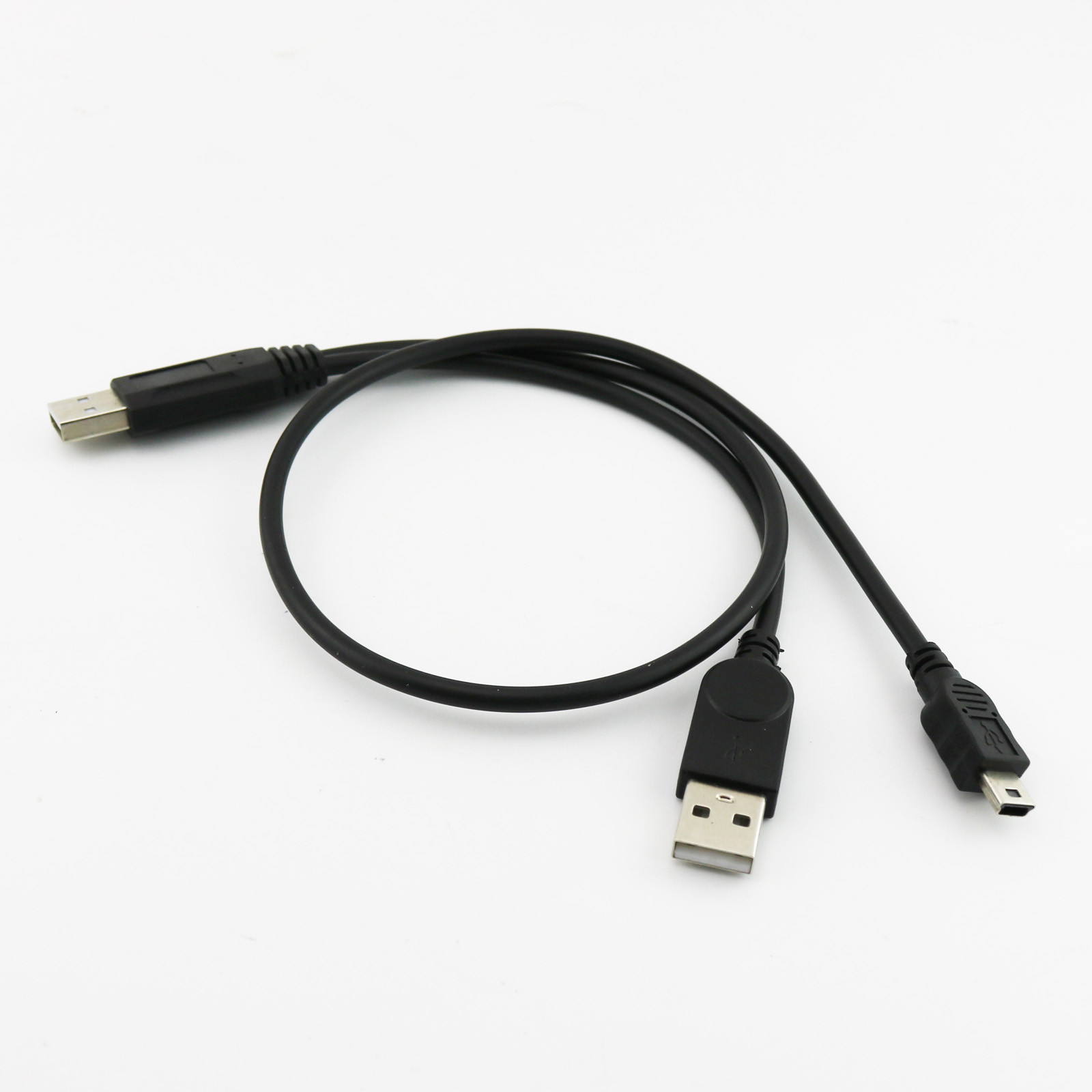 USB-Y 2-Ports USB A Male to Mini B 5Pin Data Power Cable for Hard