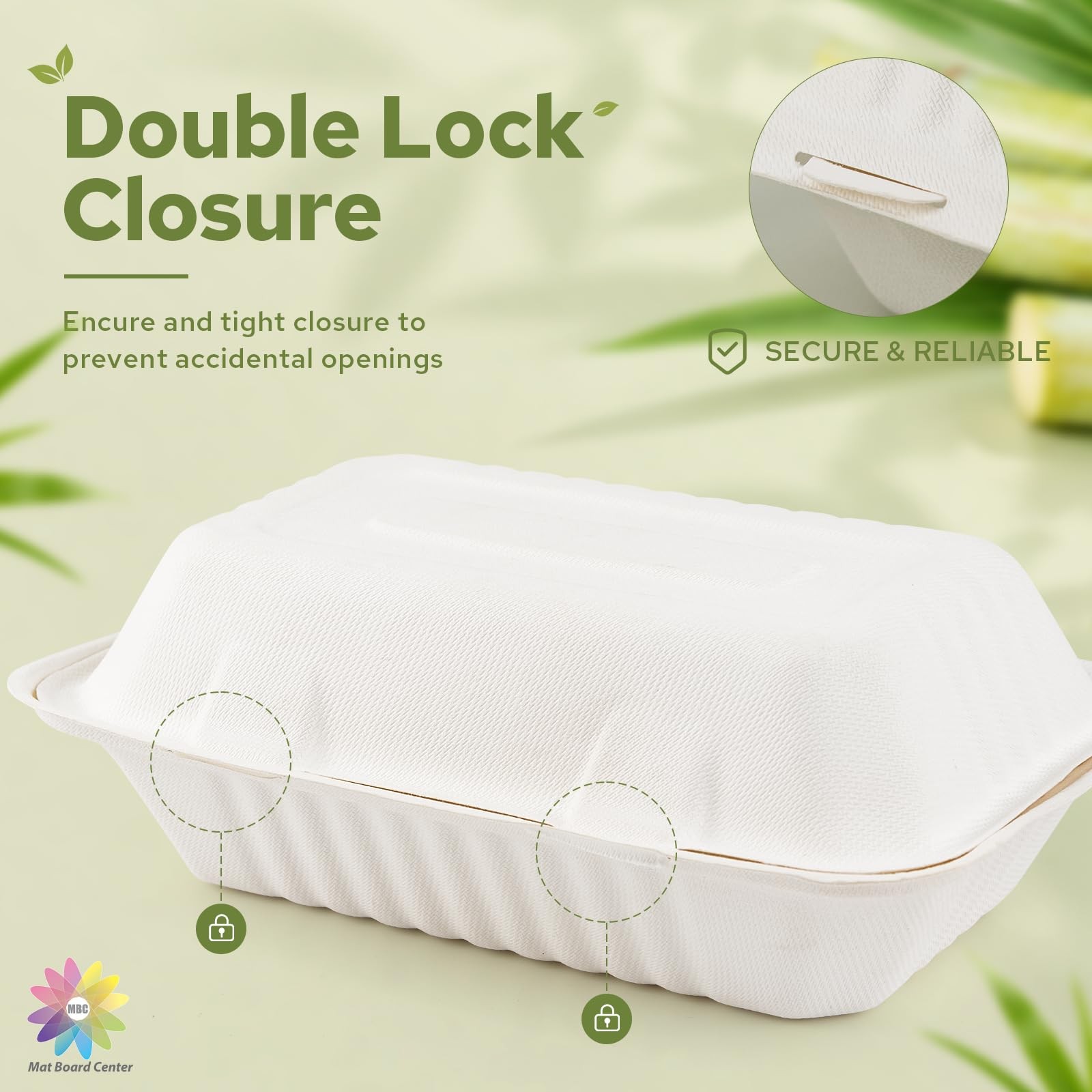 Mat Board Center Compostable Clamshell 9x6x3 Inch 1Compartment 250