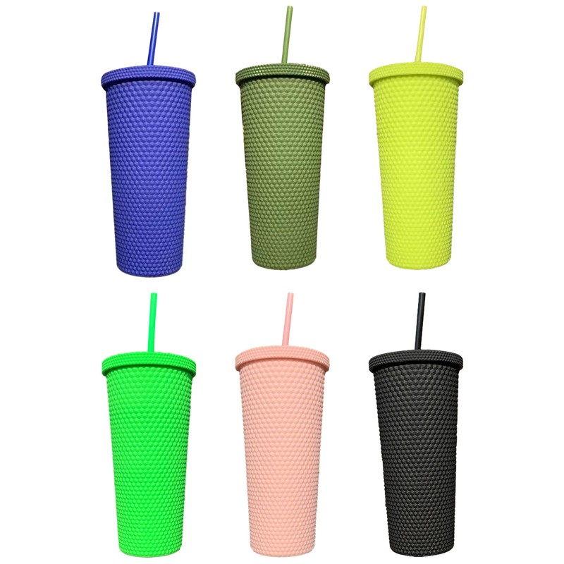 1PCS 22oz Water Bottle Honeycomb Plastic Double Layer Straw Cup with Cover
