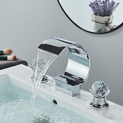 8'' Widespread Bathroom Sink Faucet 2 handle 3holes Waterfall Vanity Mixer Chrome