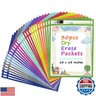 Antner 30 Pack Oversized Dry Erase Pockets Sleeves Reusable Ticket Holders, Clear Plastic Sheet Page Protectors, Heavy Duty Work Pockets School Teacher Classroom Office Organization Supplies, 10 Color