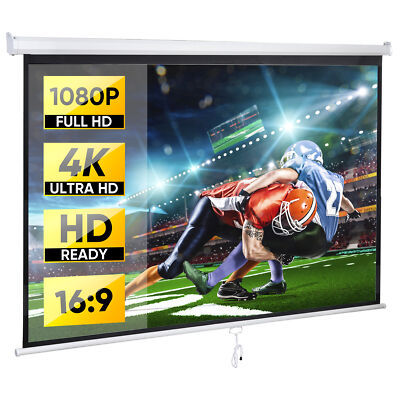 Pull Down Projector Screen 4K Movies Home Theater Screen 72''/80''/100''/120'' 