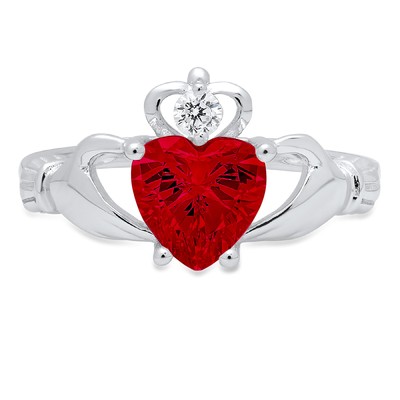 Pre-owned Pucci 1.55 Irish Celtic Claddagh Real Red Garnet Classic Statement Ring 14k White Gold