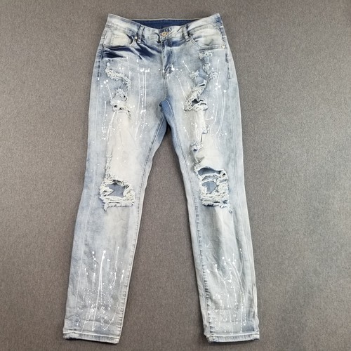 Suprise Jeans Women's Size Large Medium Wash Stretchy Distressed Paint Splatter