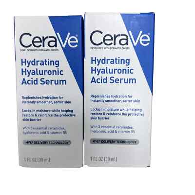 LOT OF 2 Cerave Hydrating Hyaluronic Acid Face Serum - 1oz/30ml