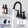 Bathroom Faucets for Sink 3 Hole, Hurran 4 inch Matte Black with Pop-up Drain and 2 Supply Hoses, Stainless Steel Lead-Free 2-Handle Centerset Faucet for Sink Vanity