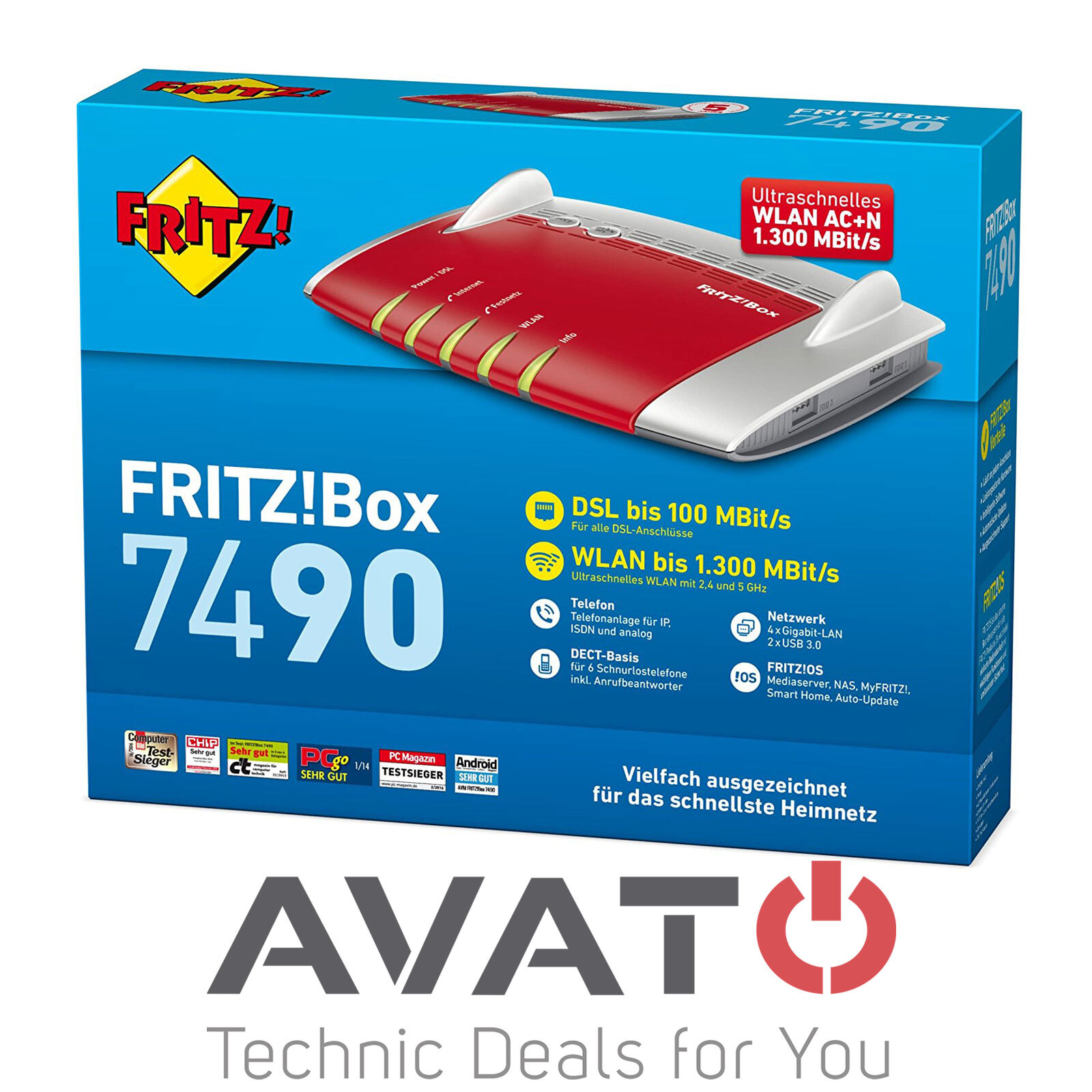 AVM FRITZBox 7490 VDSL DSL Modem ISDN 4-Port Gigabit WLAN MESH DEUTSCHE VERSION