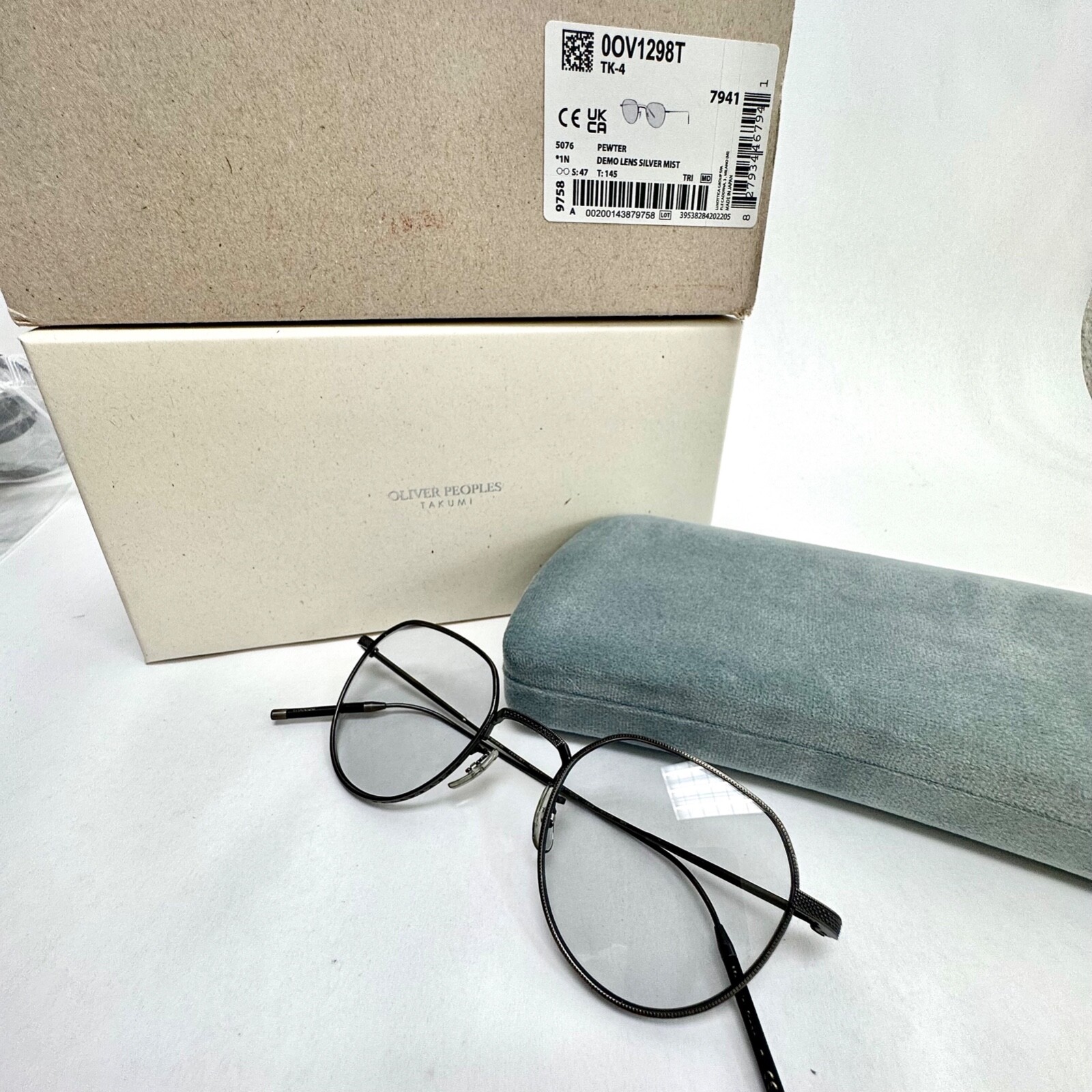 Pre-owned Oliver Peoples Takumi Tk-4 1298 Pewter Titanium Retro Eyeglasses Ov1298t Unisex In Demo Lens